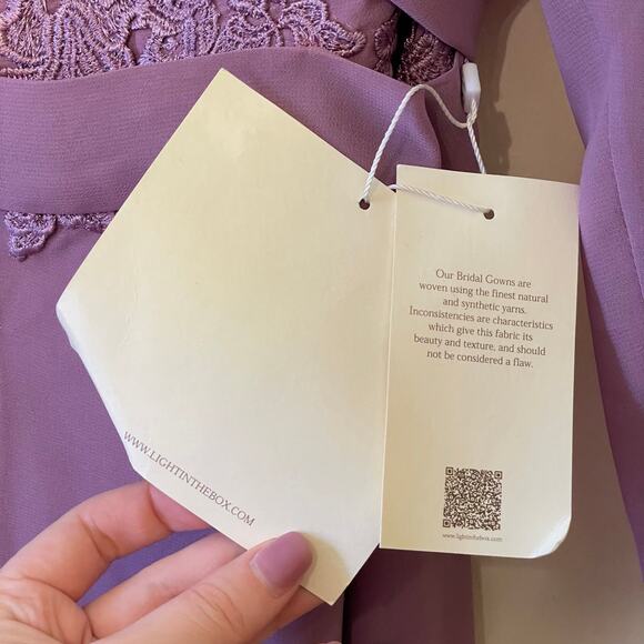 Lan Ting XS bride lavender purple formal maxi gown lace sheer floral embroidery - Picture 5 of 13